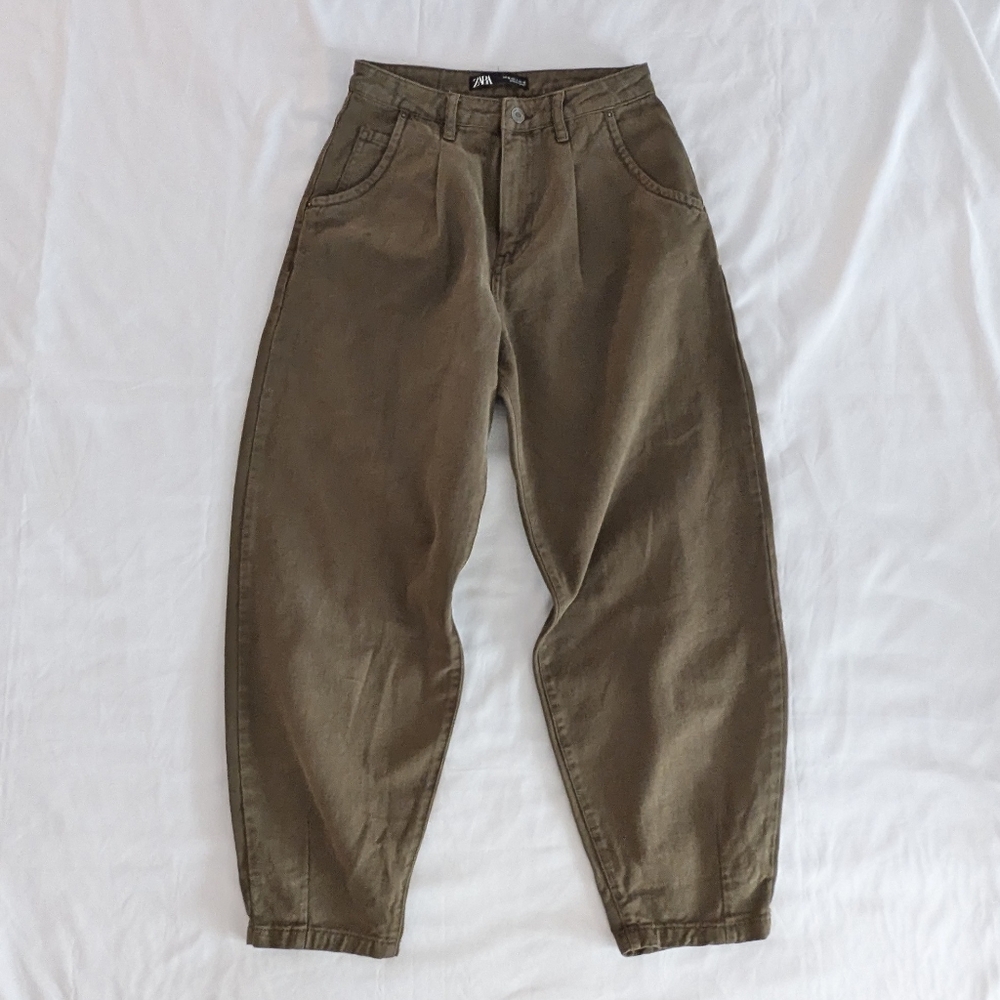 Zara Barrell Leg Pant Olive Green 4